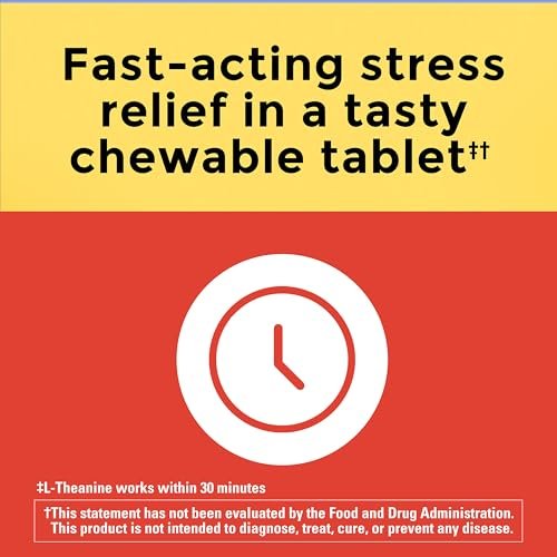 Nature Made Kaubare L-Theanin 200 mg – Nahrungsergänzungsmittel zur Stressbewältigung, 50 Kautabletten, 50-Tage-Vorrat