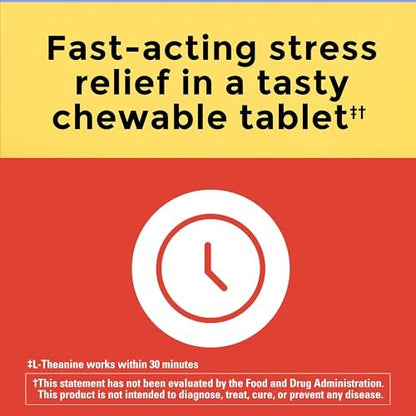 Nature Made Kaubare L-Theanin 200 mg – Nahrungsergänzungsmittel zur Stressbewältigung, 50 Kautabletten, 50-Tage-Vorrat