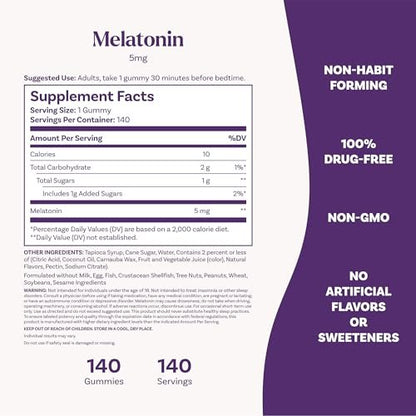 Natrol 5 mg Melatonin Gummis – Schlafunterstützung für Erwachsene, 140 Erdbeer-Gummis, 70-Tage-Vorrat