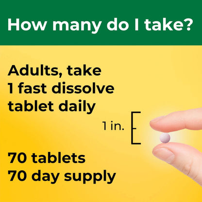 Nature Made Vitamin D3 5000 IE (125 µg) Extra Stärke – 70 zuckerfreie, schnell lösliche Tabletten für 70 Tage – Immununterstützung