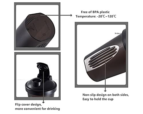 GAISHION Shaker Flasche 400 ml für Proteinshakes mit Mixkugeln – BPA-freier Kunststoff, Schwarz+Weiß (2er-Pack)