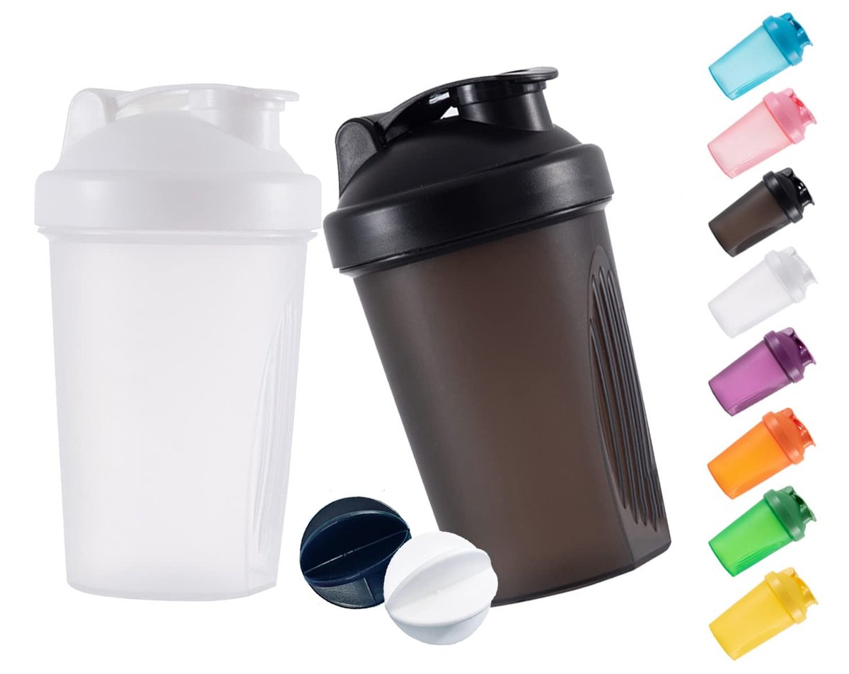 GAISHION Shaker Flasche 400 ml für Proteinshakes mit Mixkugeln – BPA-freier Kunststoff, Schwarz+Weiß (2er-Pack)