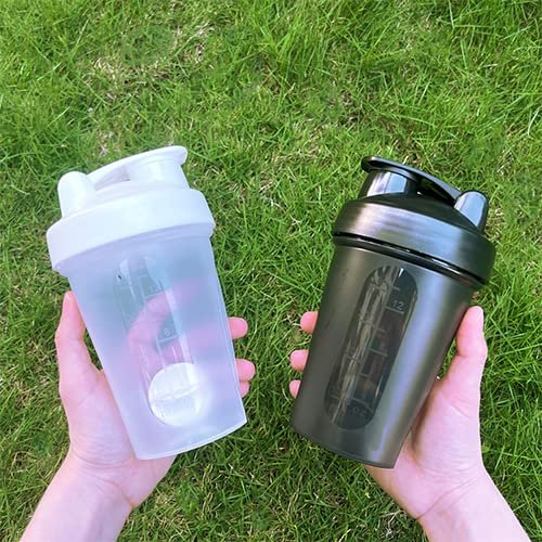 GAISHION Shaker Flasche 400 ml für Proteinshakes mit Mixkugeln – BPA-freier Kunststoff, Schwarz+Weiß (2er-Pack)