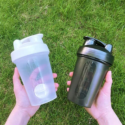 GAISHION Shaker Flasche 400 ml für Proteinshakes mit Mixkugeln – BPA-freier Kunststoff, Schwarz+Weiß (2er-Pack)
