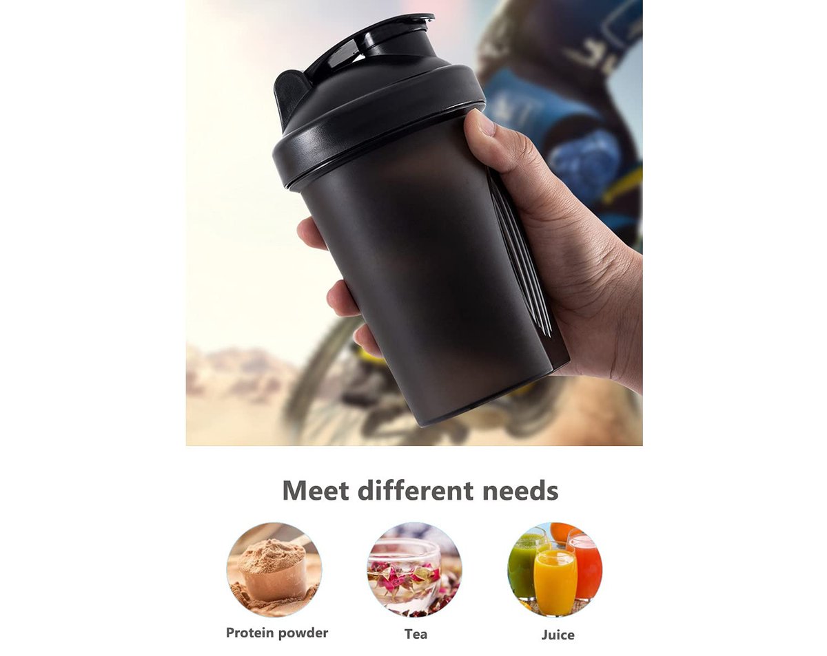 GAISHION Shaker Flasche 400 ml für Proteinshakes mit Mixkugeln – BPA-freier Kunststoff, Schwarz+Weiß (2er-Pack)