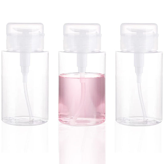 3er-Pack Pumpspender Leere Flaschen mit Druckknopf für Nagellackentferner, Mizellenwasser, Gesichtswasser – 6,7 oz / 200 ml – Klar