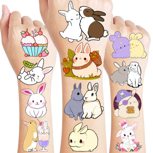 8 Blätter (96 Stück) Temporäre Hasen Tattoos für Kinder - Süße Osterhasen Geburtstagsparty Mitgebsel, Karotten Tattoo Aufkleber für Jungen und Mädchen, Klassenzimmer Belohnungen
