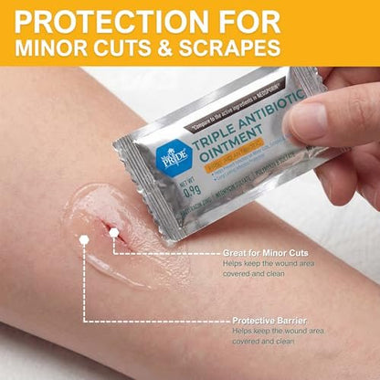 MED PRIDE Dreifach-Antibiotika-Salbe – 144 Einzelpackungen – Erste-Hilfe-Creme für Schnitte, Schürfwunden, Verbrennungen, Wunden & Hautreizungen – Tragbare Reisegröße Antibiotika-Salbe