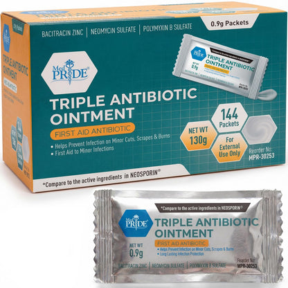 MED PRIDE Dreifach-Antibiotika-Salbe – 144 Einzelpackungen – Erste-Hilfe-Creme für Schnitte, Schürfwunden, Verbrennungen, Wunden & Hautreizungen – Tragbare Reisegröße Antibiotika-Salbe