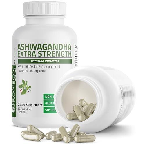 Bronson Ashwagandha Extra Strength Stress & Mood Support mit BioPerine – Nicht-GMO Formel, 90 vegane Kapseln