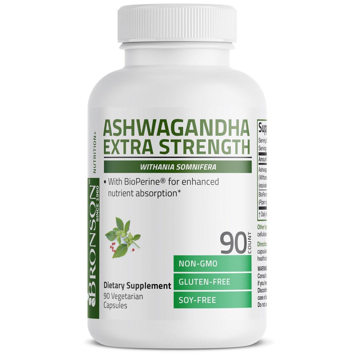 Bronson Ashwagandha Extra Strength Stress & Mood Support mit BioPerine – Nicht-GMO Formel, 90 vegane Kapseln