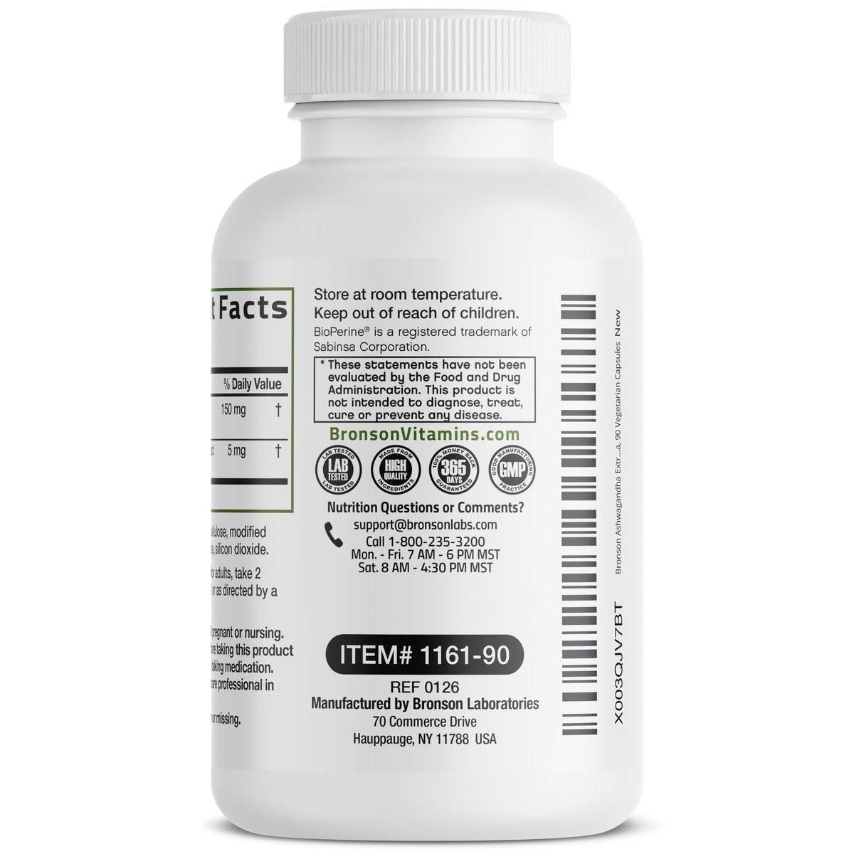 Bronson Ashwagandha Extra Strength Stress & Mood Support mit BioPerine – Nicht-GMO Formel, 90 vegane Kapseln