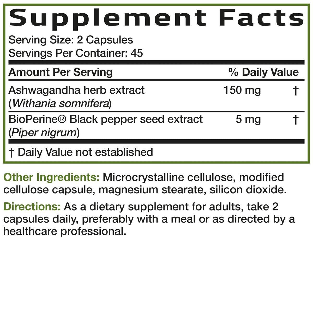 Bronson Ashwagandha Extra Strength Stress & Mood Support mit BioPerine – Nicht-GMO Formel, 90 vegane Kapseln