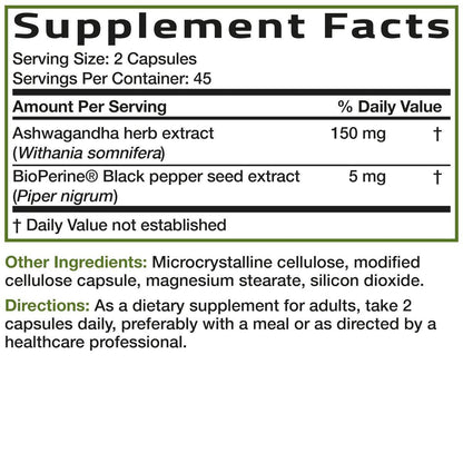 Bronson Ashwagandha Extra Strength Stress & Mood Support mit BioPerine – Nicht-GMO Formel, 90 vegane Kapseln
