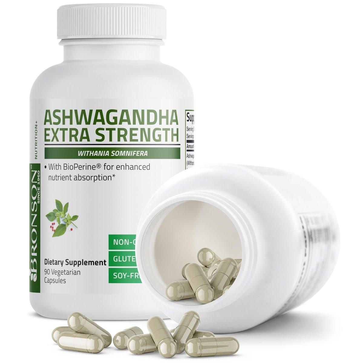 Bronson Ashwagandha Extra Strength Stress & Mood Support mit BioPerine – Nicht-GMO Formel, 90 vegane Kapseln