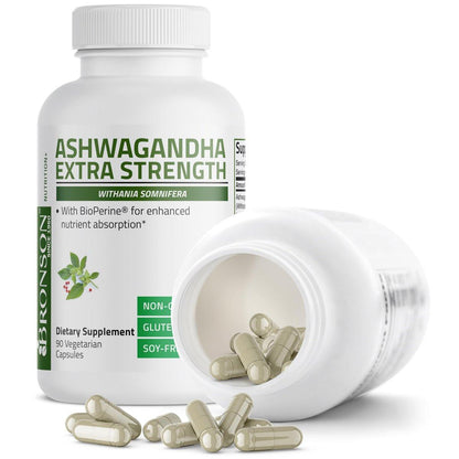 Bronson Ashwagandha Extra Strength Stress & Mood Support mit BioPerine – Nicht-GMO Formel, 90 vegane Kapseln
