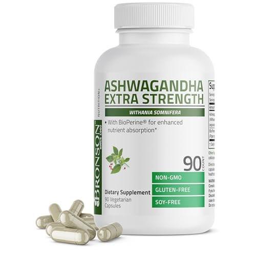 Bronson Ashwagandha Extra Strength Stress & Mood Support mit BioPerine – Nicht-GMO Formel, 90 vegane Kapseln