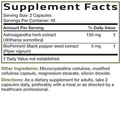 Bronson Ashwagandha Extra Strength Stress & Mood Support mit BioPerine – Nicht-GMO Formel, 90 vegane Kapseln
