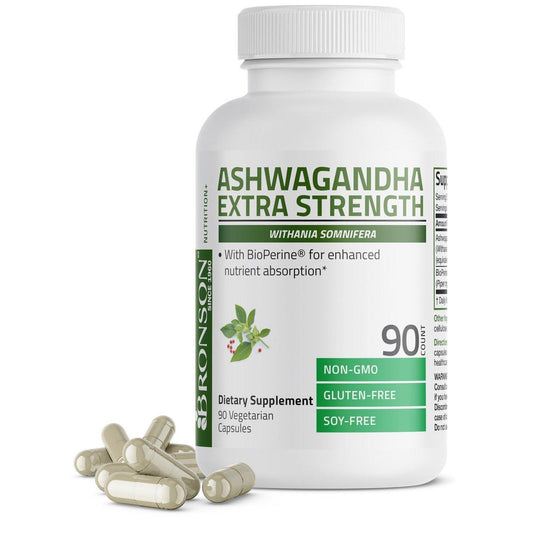 Bronson Ashwagandha Extra Strength Stress & Mood Support mit BioPerine – Nicht-GMO Formel, 90 vegane Kapseln