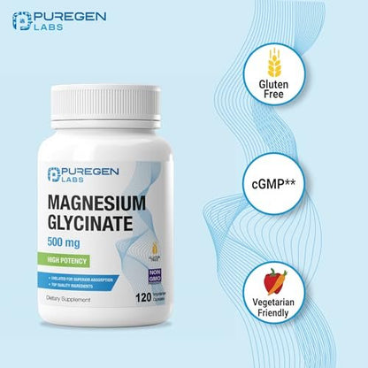 Puregen Labs Magnesium Malat 500 mg | Hochdosiertes elementares Magnesium | 180 vegane Kapseln, hervorragende Absorption, Non-GMO, ohne Gluten und Milchprodukte, magenschonend