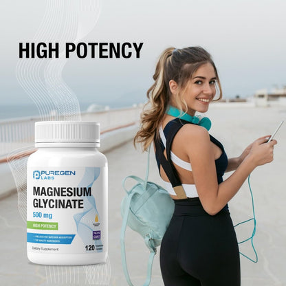 Magnesiumglycinat 500 mg [Hochpotenz] 120 vegane Kapseln, cheliert für überlegene Absorption | Ohne schädliche Zusätze | Nicht-GVO, ohne Gluten und Laktose, magenschonend