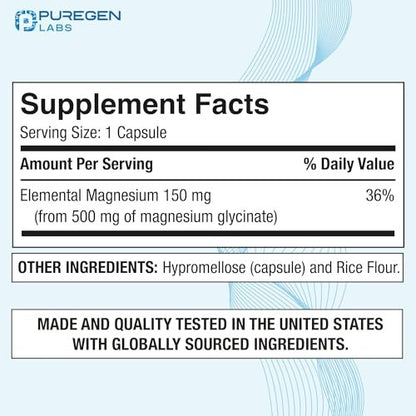 Magnesiumglycinat 500 mg [Hochpotenz] 120 vegane Kapseln, cheliert für überlegene Absorption | Ohne schädliche Zusätze | Nicht-GVO, ohne Gluten und Laktose, magenschonend