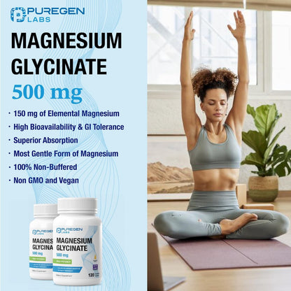 Magnesiumglycinat 500 mg [Hochpotenz] 120 vegane Kapseln, cheliert für überlegene Absorption | Ohne schädliche Zusätze | Nicht-GVO, ohne Gluten und Laktose, magenschonend