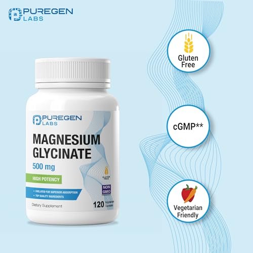 Magnesiumglycinat 500 mg [Hochpotenz] 120 vegane Kapseln, cheliert für überlegene Absorption | Ohne schädliche Zusätze | Nicht-GVO, ohne Gluten und Laktose, magenschonend
