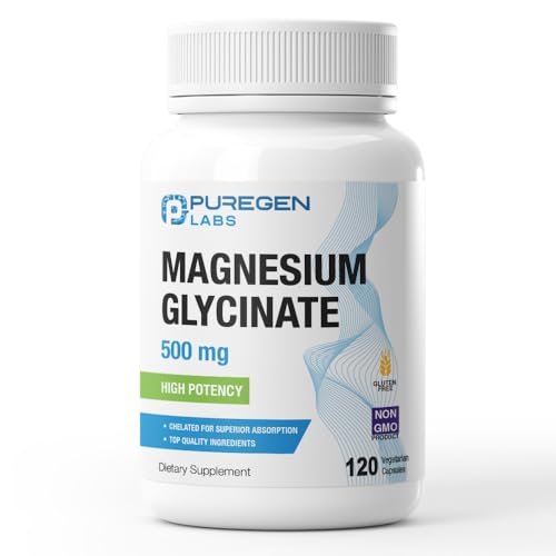 Magnesiumglycinat 500 mg [Hochpotenz] 120 vegane Kapseln, cheliert für überlegene Absorption | Ohne schädliche Zusätze | Nicht-GVO, ohne Gluten und Laktose, magenschonend