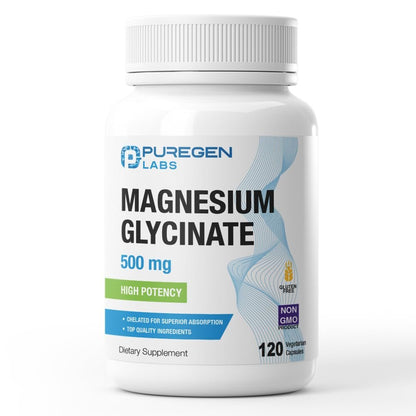 Magnesiumglycinat 500 mg [Hochpotenz] 120 vegane Kapseln, cheliert für überlegene Absorption | Ohne schädliche Zusätze | Nicht-GVO, ohne Gluten und Laktose, magenschonend