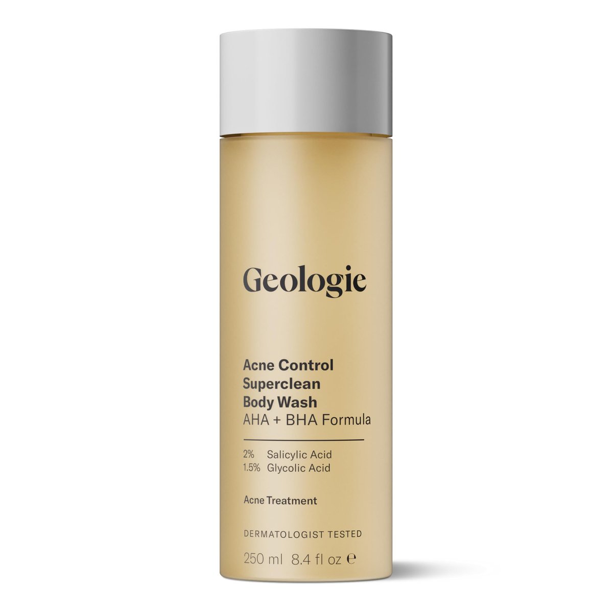 Geologie Acne Control Body Wash | Exfolierender AHA + BHA Reiniger für Männer & Frauen | Reduziert Bacne & Körperausbrüche | Salicylsäure + Glykolsäure | 250 ml