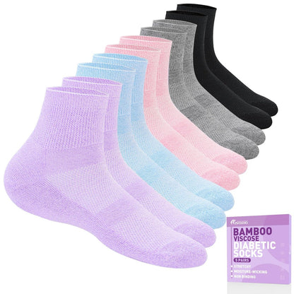 Revosoxs Diabetikersocken für Damen und Herren, 5 Paar, nicht einschnürend, weite, dehnbare, nahtlose Socken, Größe 7-9/9-11 (Hell-Mittel)