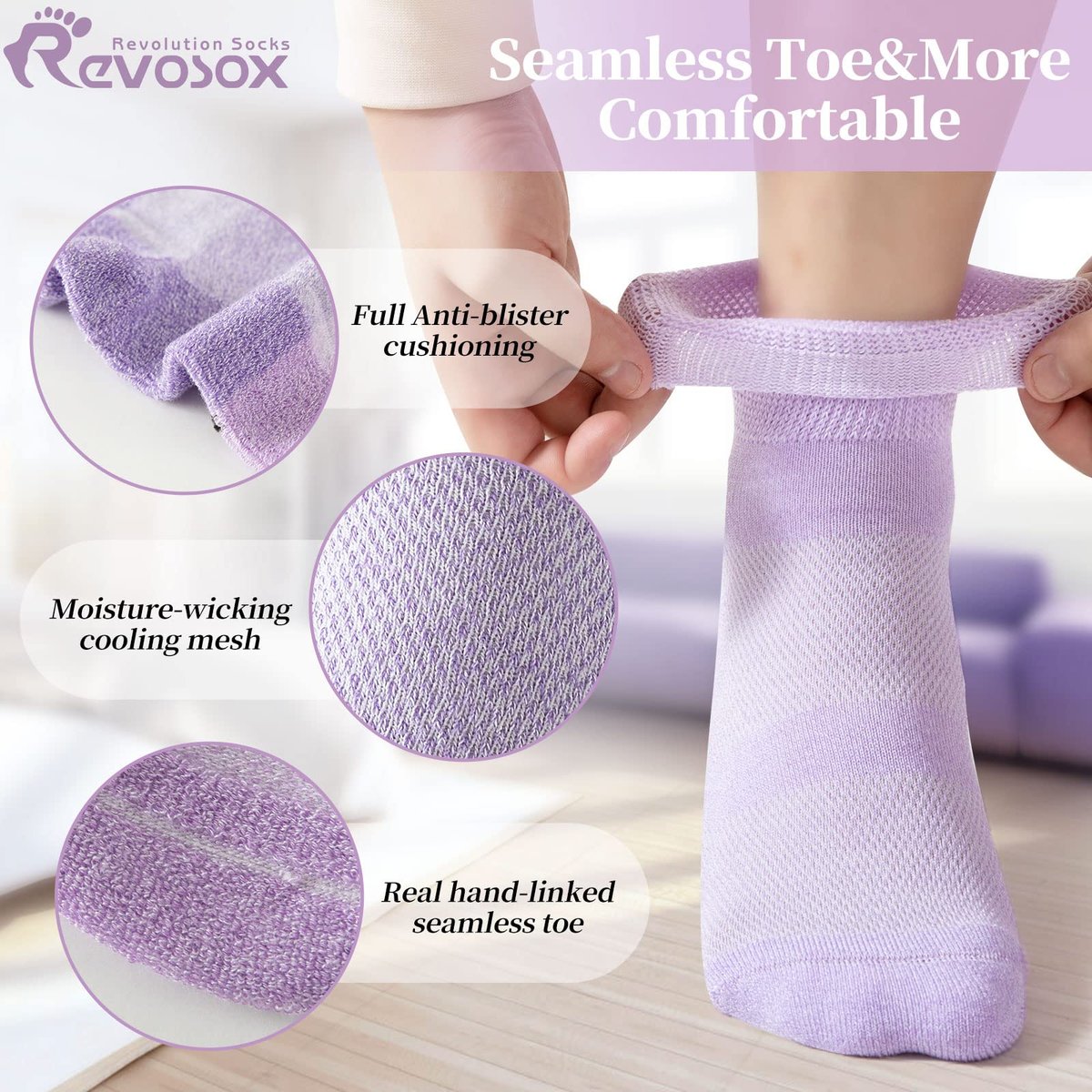 Revosoxs Diabetikersocken für Damen und Herren, 5 Paar, nicht einschnürend, weite, dehnbare, nahtlose Socken, Größe 7-9/9-11 (Hell-Mittel)