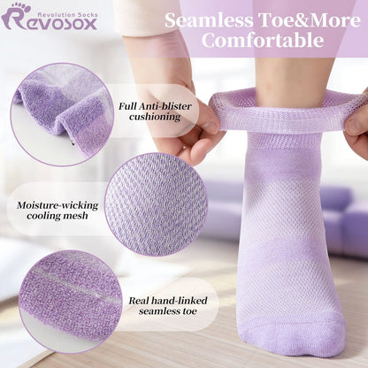 Revosoxs Diabetikersocken für Damen und Herren, 5 Paar, nicht einschnürend, weite, dehnbare, nahtlose Socken, Größe 7-9/9-11 (Hell-Mittel)