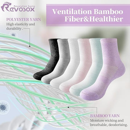 Revosoxs Diabetikersocken für Damen und Herren, 5 Paar, nicht einschnürend, weite, dehnbare, nahtlose Socken, Größe 7-9/9-11 (Hell-Mittel)