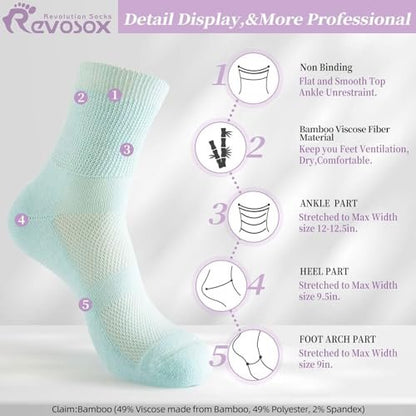 Revosoxs Diabetikersocken für Damen und Herren, 5 Paar, nicht einschnürend, weite, dehnbare, nahtlose Socken, Größe 7-9/9-11 (Hell-Mittel)