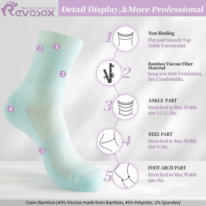 Revosoxs Diabetikersocken für Damen und Herren, 5 Paar, nicht einschnürend, weite, dehnbare, nahtlose Socken, Größe 7-9/9-11 (Hell-Mittel)