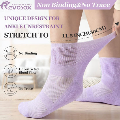 Revosoxs Diabetikersocken für Damen und Herren, 5 Paar – nicht einschnürend, nahtlos, dehnbar, Knöchelhöhe, in Schwarz/Grau/Pink/Lila/Himmelblau (Large)