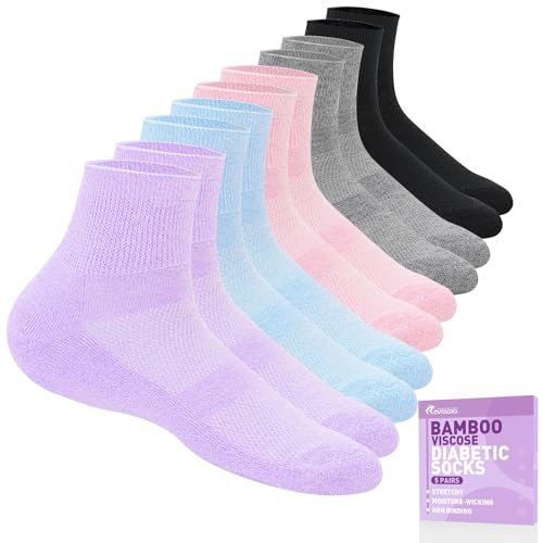 Revosoxs Diabetikersocken für Damen und Herren, 5 Paar, nicht einschnürend, weite, dehnbare, nahtlose Socken, Größe 7-9/9-11 (Hell-Mittel)