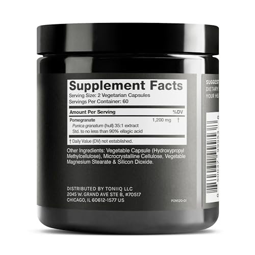 Toniiq Granatapfel Extrakt – Ultrahohe Potenz 35:1 Extrakt mit 90 % Ellagsäure – Hochkonzentriert – Laborgeprüft – 120 Kapseln