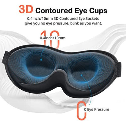 INNELO Schlafmaske für Seitenschläfer, 3D-Konturierte Schlafmaske für Damen und Herren, 100% Lichtblockierende Memory-Schaum-Augenmaske, Kein Druck auf die Augen, Schlafmaske für Reisen, Yoga, Schwarz