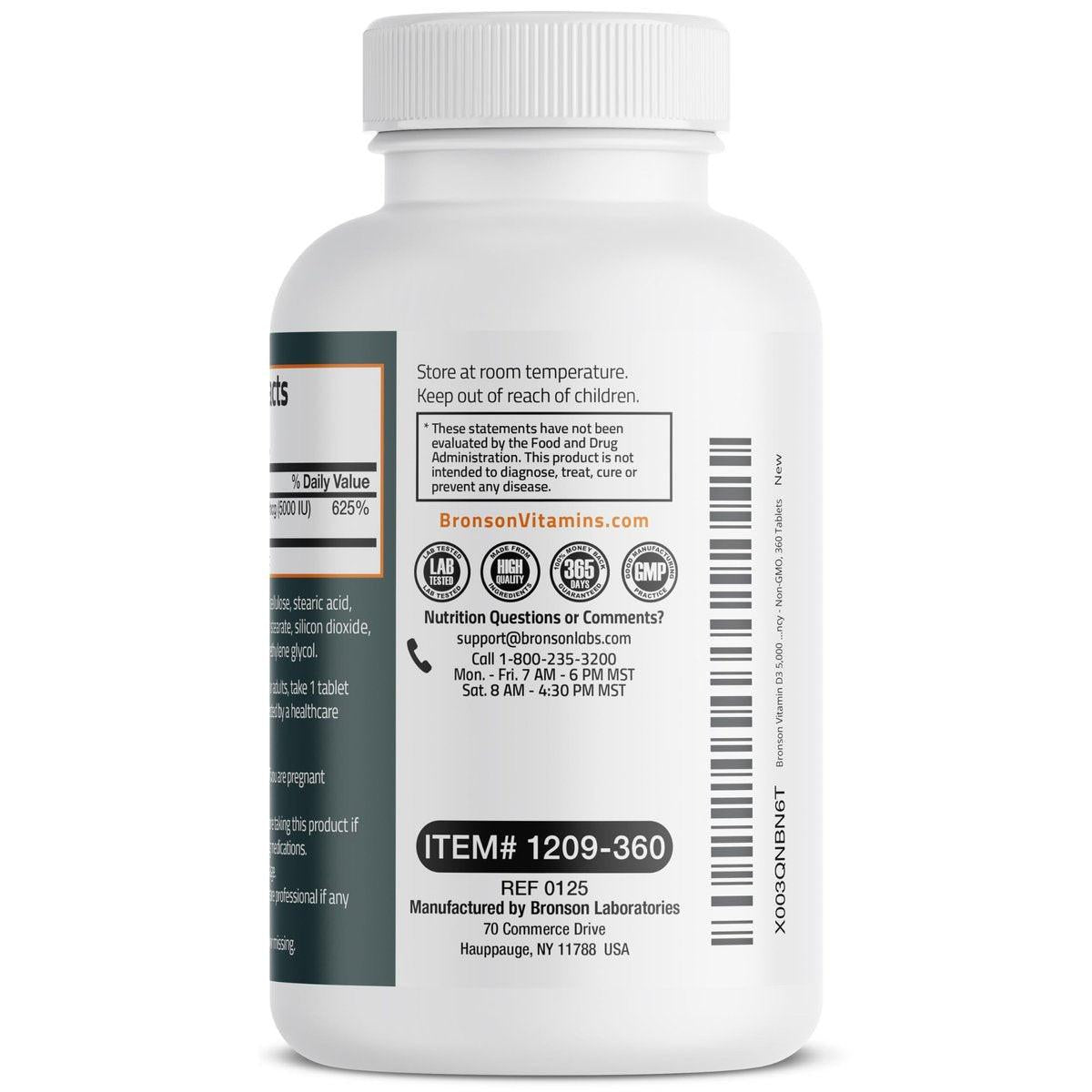 Bronson Vitamin D3 5000 IE (125 µg) – für gesunde Muskelfunktion und Immununterstützung, Non-GMO, 360 Tabletten