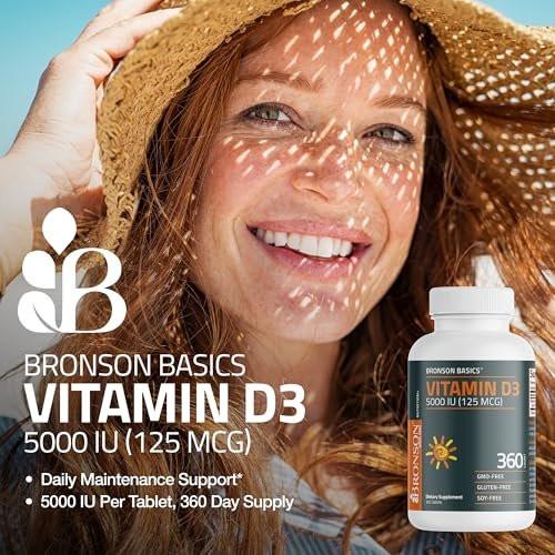Bronson Vitamin D3 5000 IE (125 µg) – für gesunde Muskelfunktion und Immununterstützung, Non-GMO, 360 Tabletten
