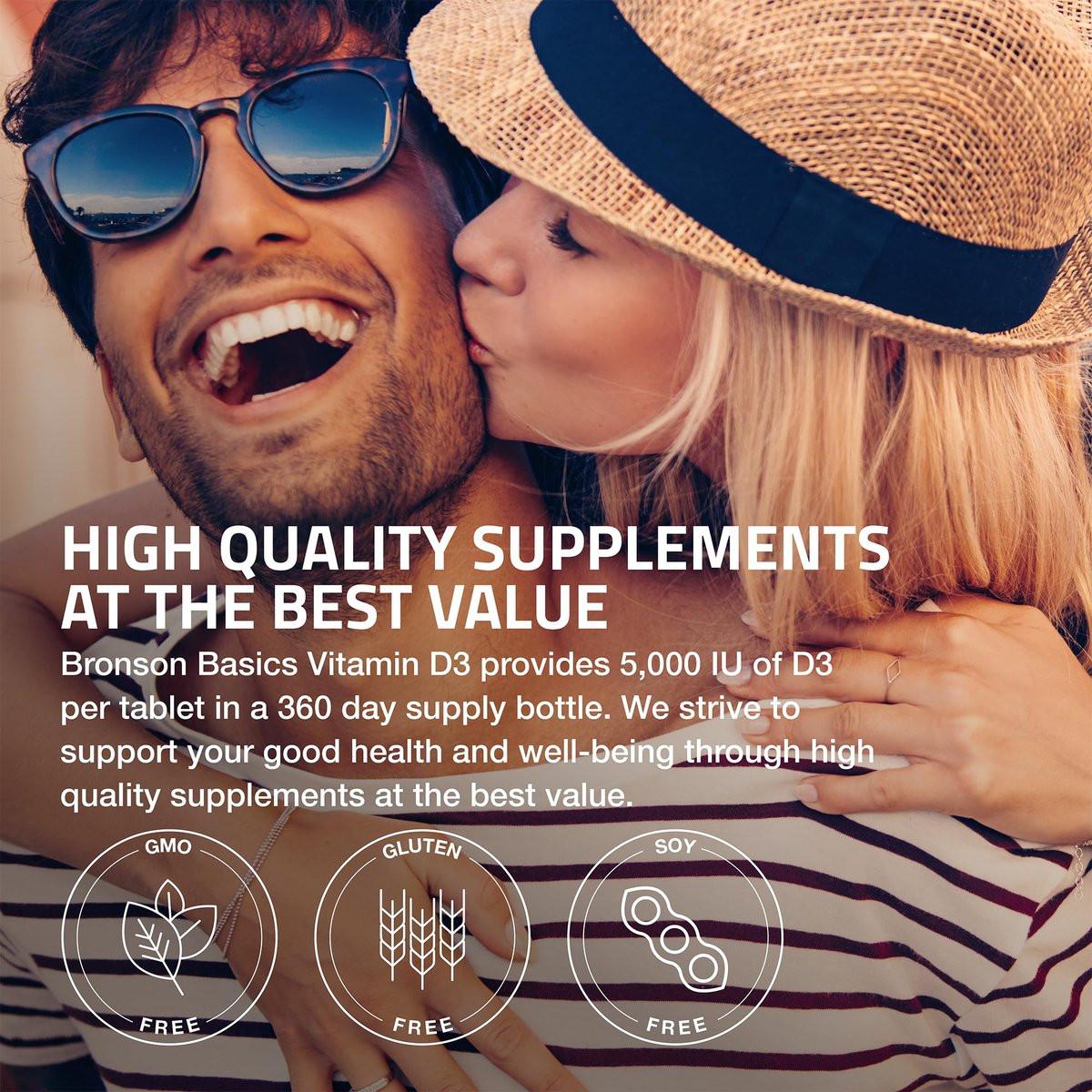 Bronson Vitamin D3 5000 IE (125 µg) – für gesunde Muskelfunktion und Immununterstützung, Non-GMO, 360 Tabletten