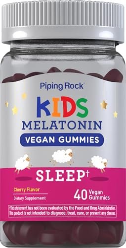 Piping Rock Kids Melatonin Gummies 1mg | 40 Gummibärchen | Kirschgeschmack | Vegan, Nicht-GVO, Glutenfrei