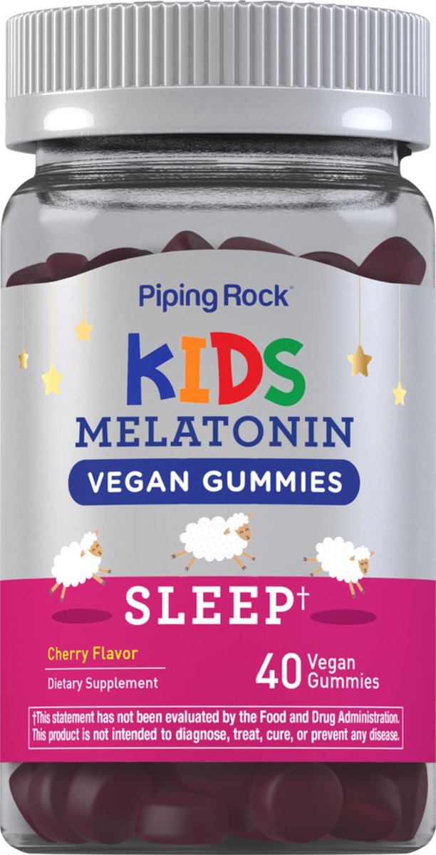 Piping Rock Kids Melatonin Gummies 1mg | 40 Gummibärchen | Kirschgeschmack | Vegan, Nicht-GVO, Glutenfrei