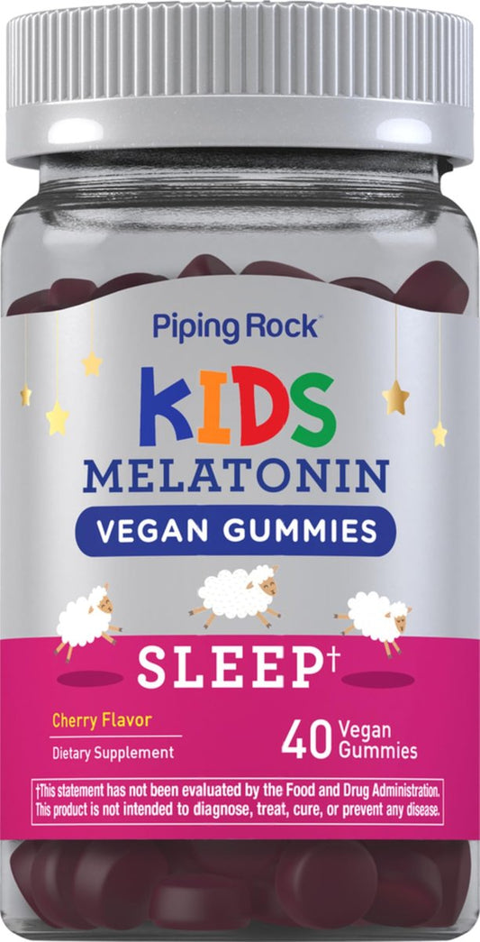 Piping Rock Kids Melatonin Gummies 1mg | 40 Gummibärchen | Kirschgeschmack | Vegan, Nicht-GVO, Glutenfrei