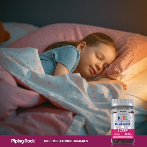 Piping Rock Kids Melatonin Gummies 1mg | 40 Gummibärchen | Kirschgeschmack | Vegan, Nicht-GVO, Glutenfrei