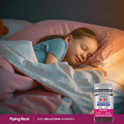 Piping Rock Kids Melatonin Gummies 1mg | 40 Gummibärchen | Kirschgeschmack | Vegan, Nicht-GVO, Glutenfrei
