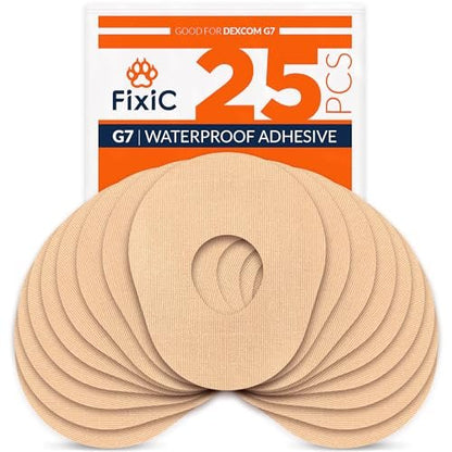FixiC – Klebepflaster für G7 & Stelo – 25er Pack Premium wasserfeste Klebepflaster – Vorgeschnittene Rückseite – Klebepflaster für G7 – Lange Fixierung! (Bräune)